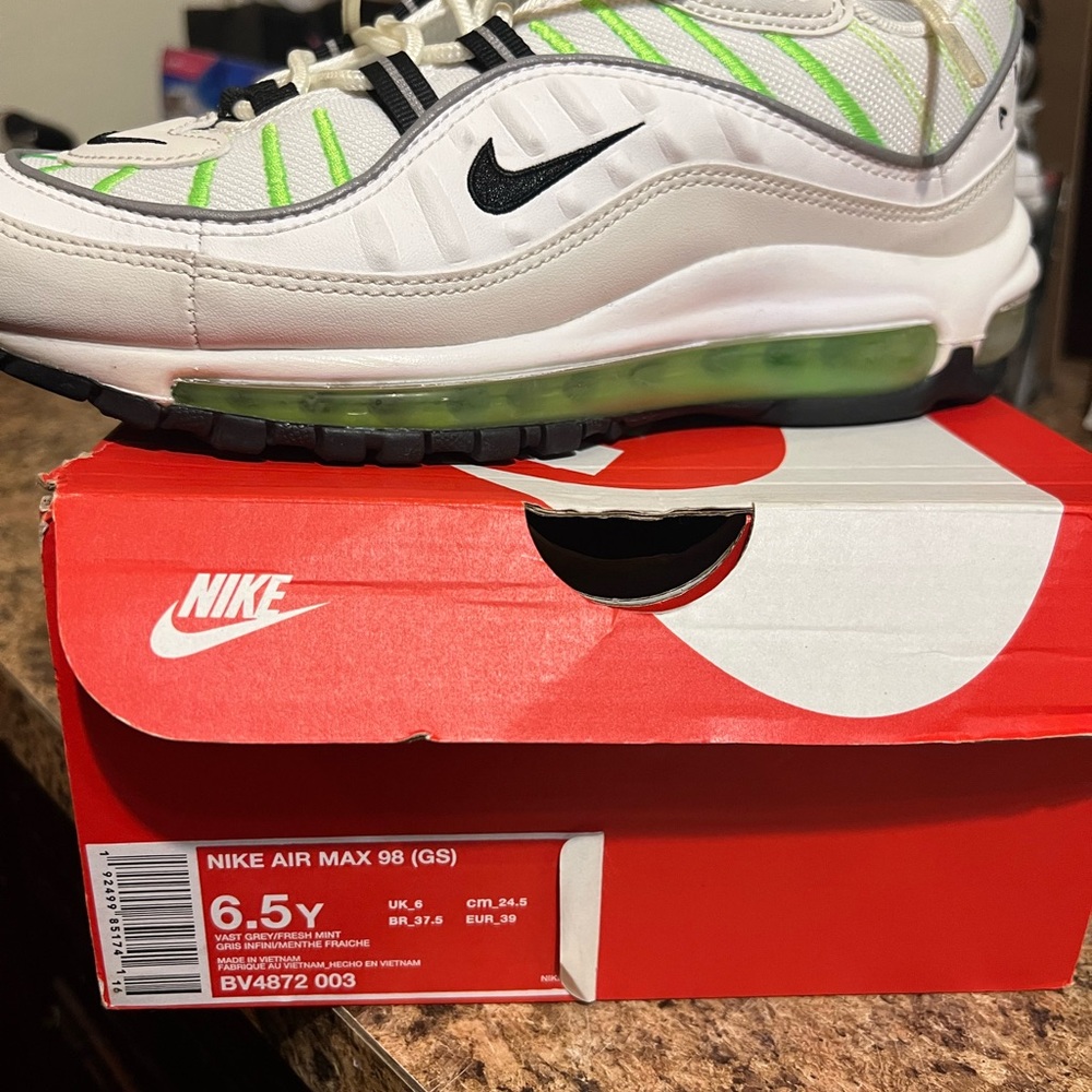Nike Air Max 98 GS White and Green Sneakers